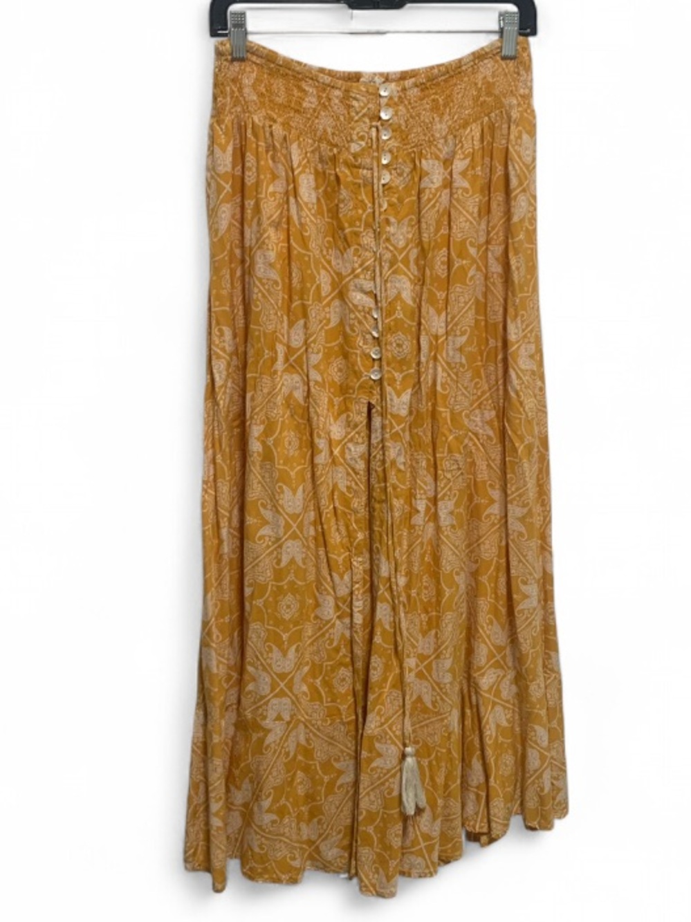 Cotton Rye Boho Mustard Yellow Button-Front Maxi Skirt